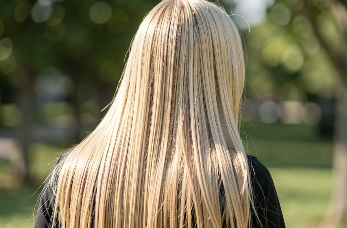 Chevelure blonde nuancée et brillante avec un reflet froid