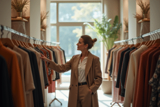 Femme élégante de 50 ans dans une boutique lumineuse
