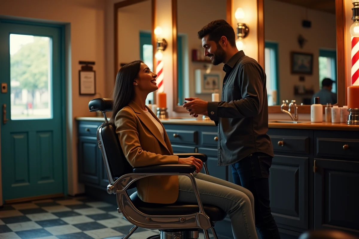 Femme détendue dans un salon de coiffure rétro
