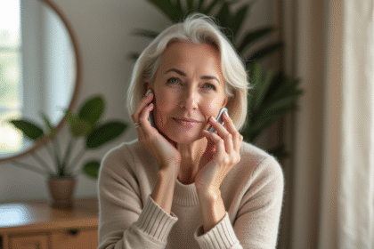 Femme appliquant un appareil anti-ride visage