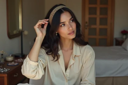 Femme en train de nouer un kardoune dans ses cheveux