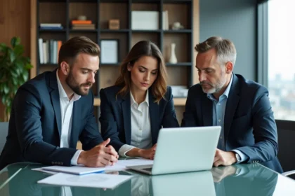 Groupe de professionnels en réunion dans un bureau moderne