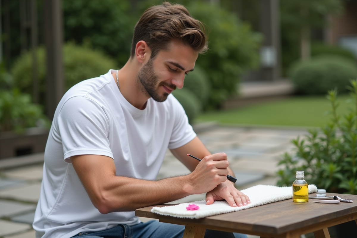 Homme appliquant de l