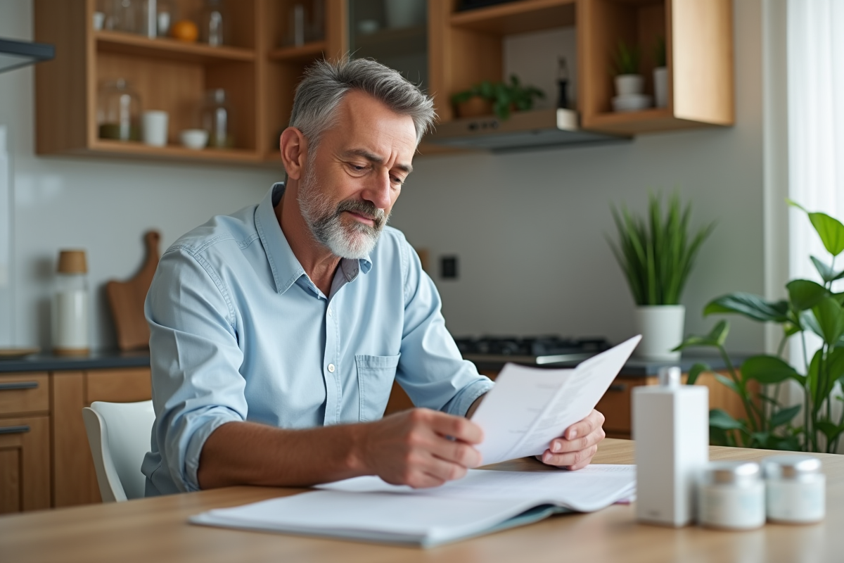 Homme lit la notice d