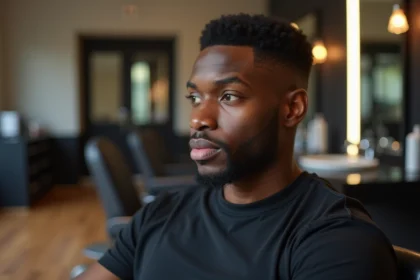 Homme noir avec coupe nette dans un salon moderne