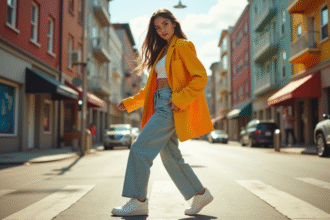 Jeune femme portant des Nike Air Force One en ville ensoleillée
