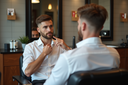 Jeune homme avec coupe textured dans un salon moderne