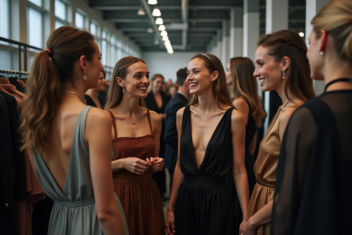 Groupe de mannequins en backstage lors d’un défilé de mode