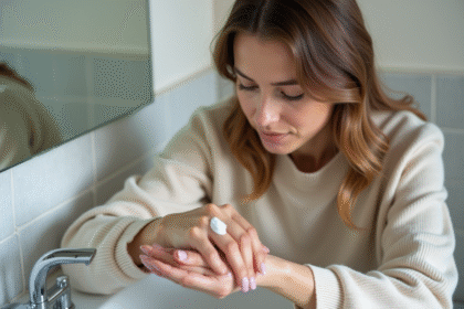 Femme appliquant une creme sur sa cicatrice visage
