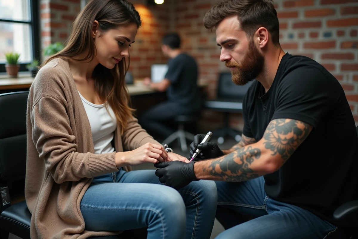 Processus de tatouage de couverture en studio urbain
